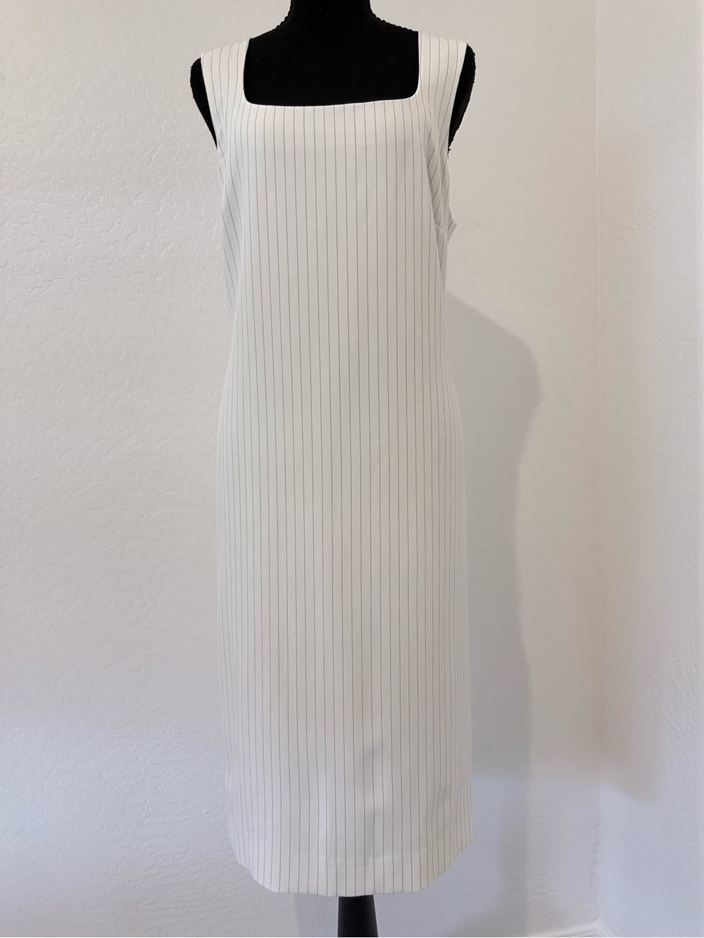 NWT Banana Republic Ivory Pinstripe Square Neck Midi Dress Size 12